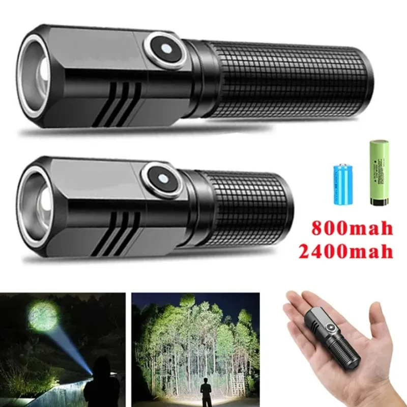 Powerful XHP50 Mini Flashlight Type-C Rechargeable Portable Zoom Fishing Lantern Pocket Torch Waterproof for Camping