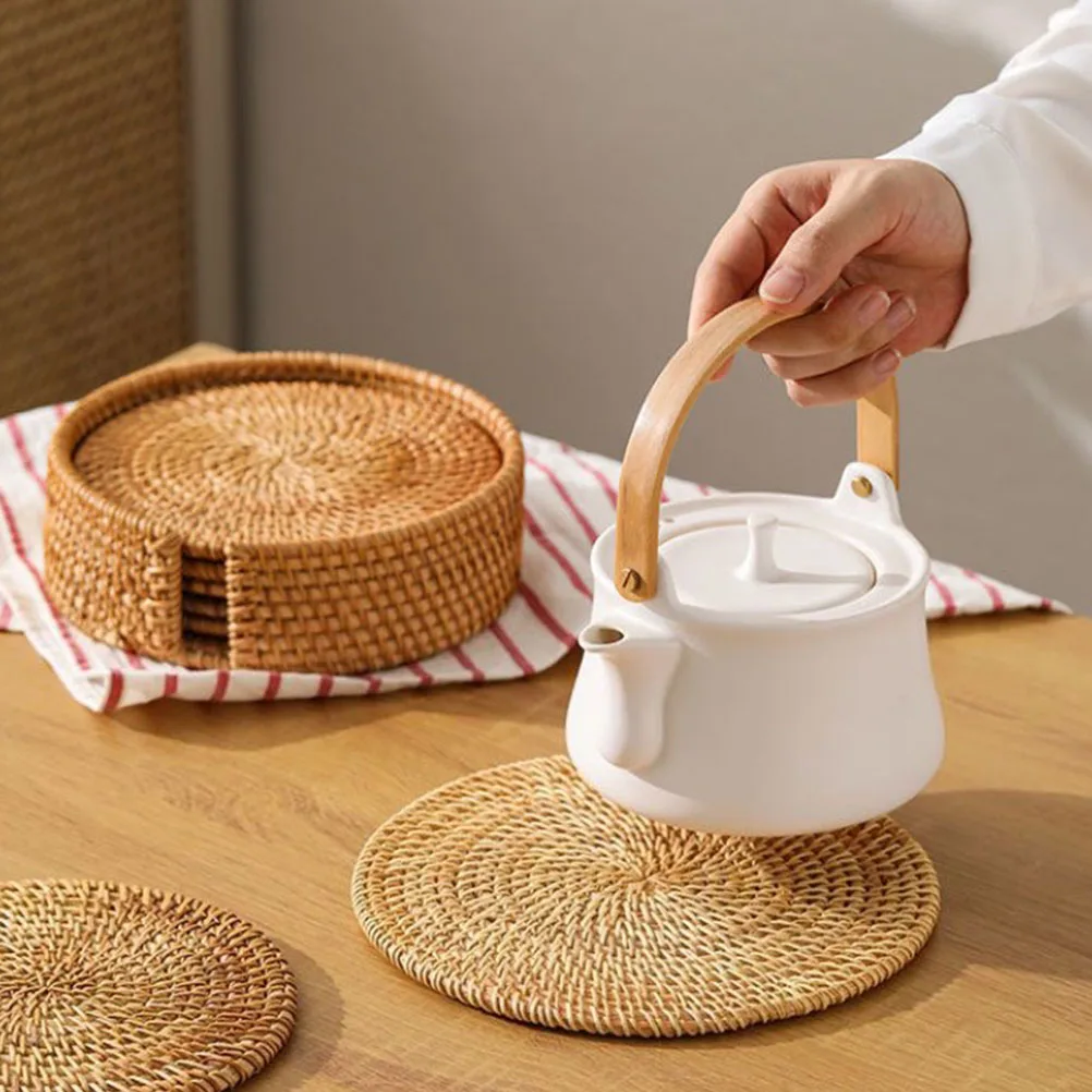 

1 Set Round Woven Coasters Braided Heat Resistant Placemats For Tabletop Protection Drink Coasters Coffee Table Accessories