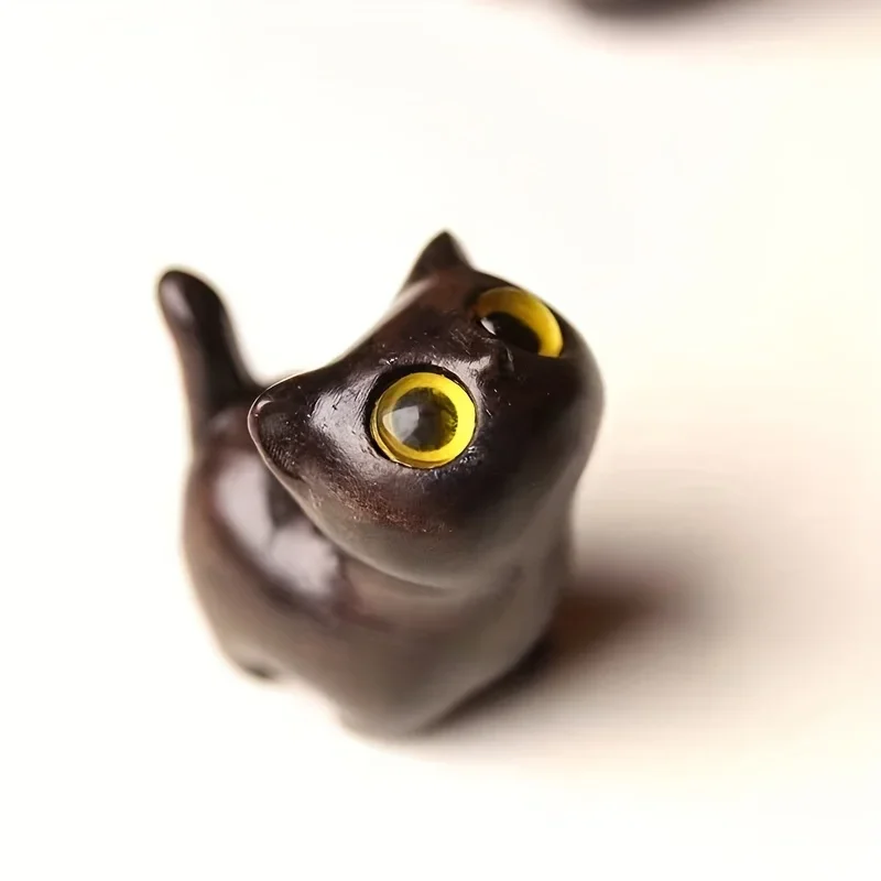 3cm Hand-Carved Solid Wood Cat Figurine - Natural Miniature Kitty Toy/Desk Decor, Eco-Friendly Non-Toxic Pet Gift & Collectible