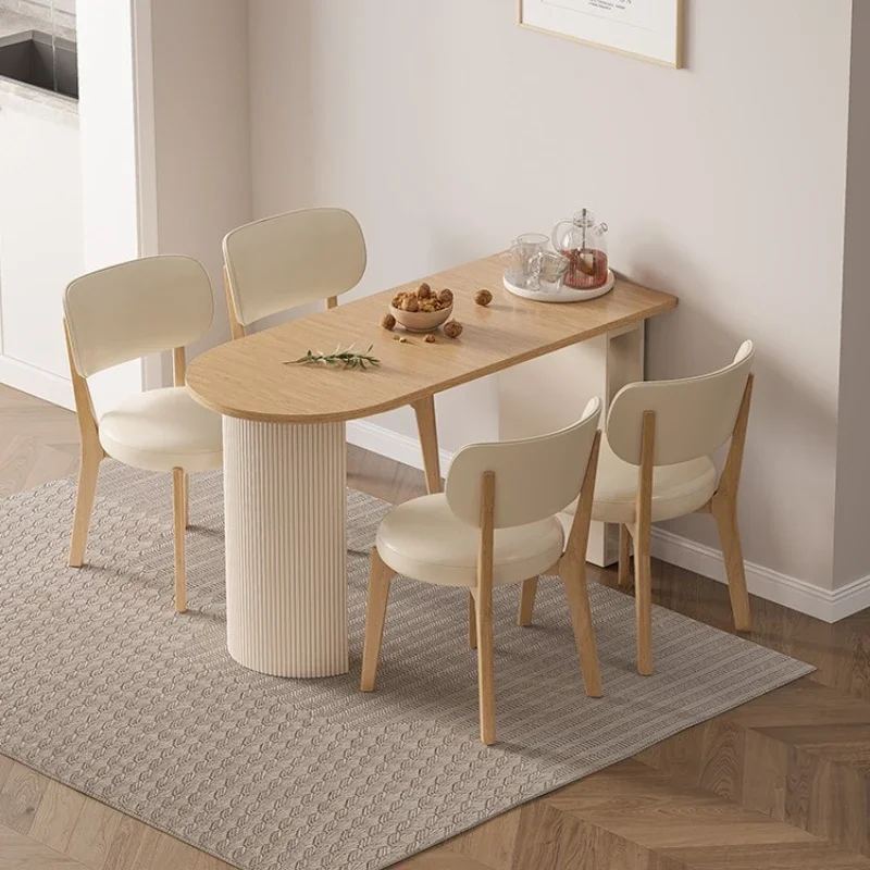 

Folding dining table small apartment household retractable dining table oval semicircular table and chair combination