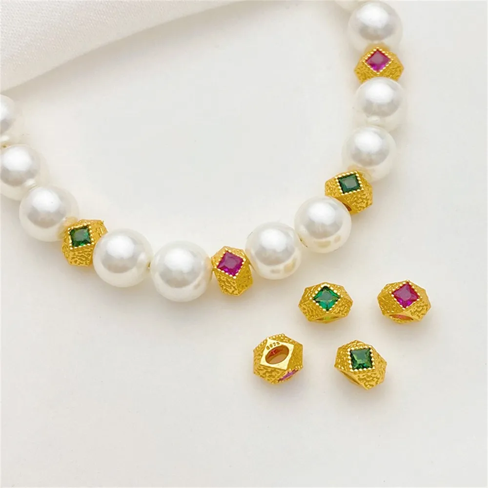 

S925 Ancient Silver-plated Eight-ribbed Beads Rubik's Cube Beads Loose Beads Handmade DIY Bracelet Jewelry Material Accessories