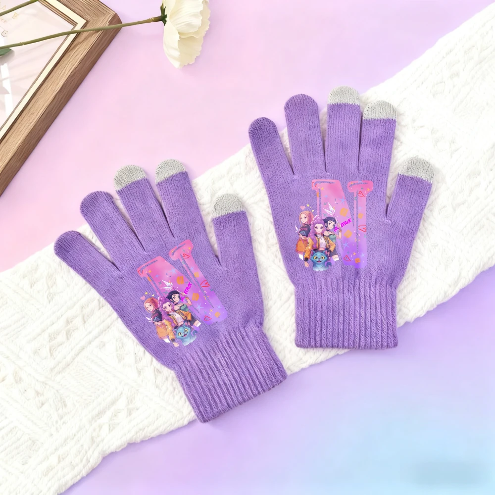 K-Pop شيطان الصيادين قفازات الفتيات لطيف أنيمي رسائل أصابع كاملة القفازات الأطفال شتاء دافئ شاشة اللمس قفازات دافئة الاطفال هدية #4