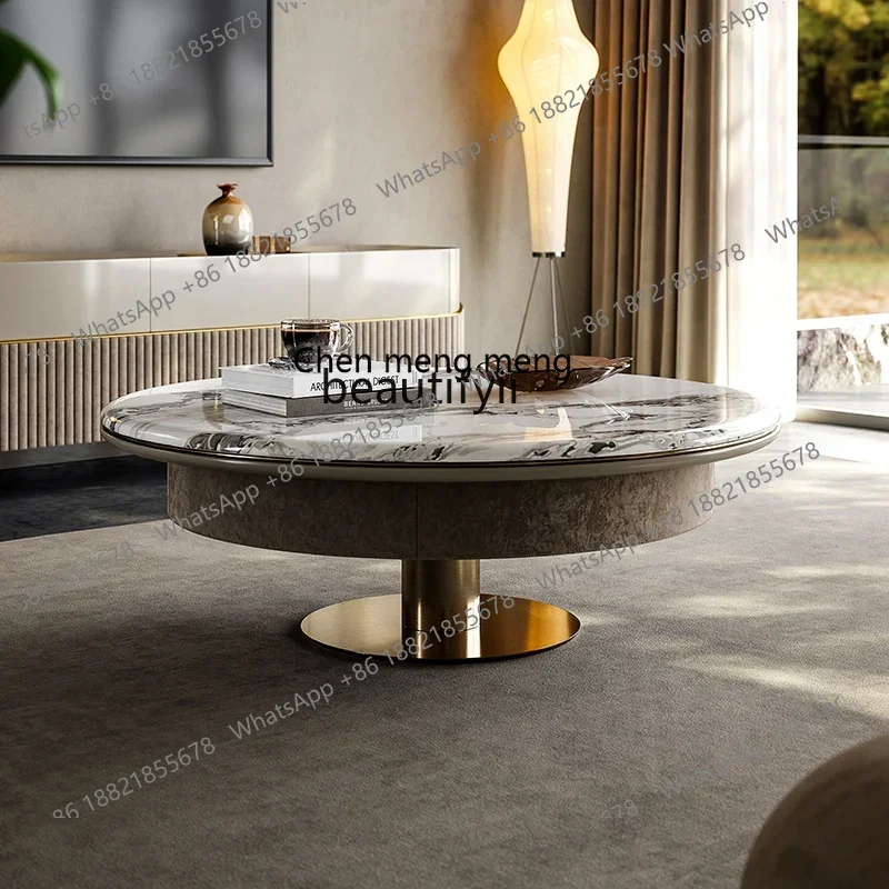 

CC Light luxury coffee table TV cabinet combination living room modern simple natural luxury stone marble round coffee table