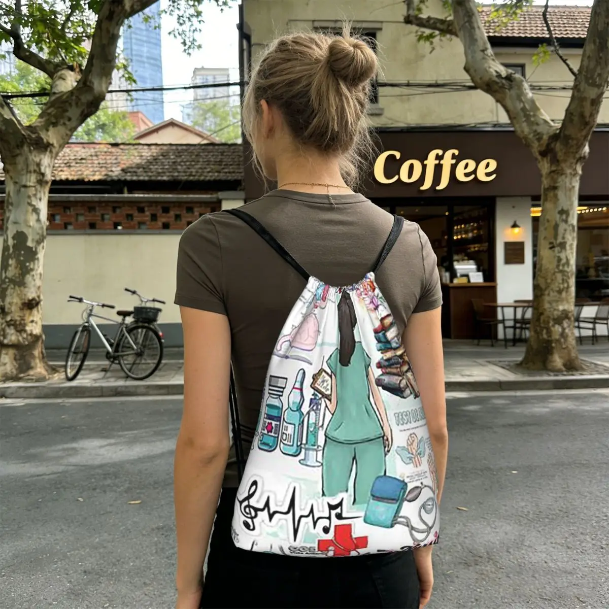 

Enfermera En Apuros Doctor Nurse Backpacks Casual Drawstring Bags Sports Bag Book Bags for Travel School