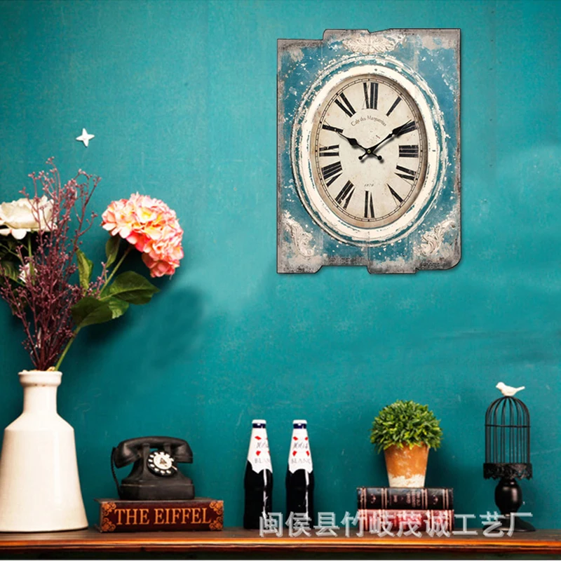 Large Square Wall Clock Retro Wood Creative Vintage Clocks Wall Home Decor Shabby Chic Silent Wall Watch Orologio Da Parete D079