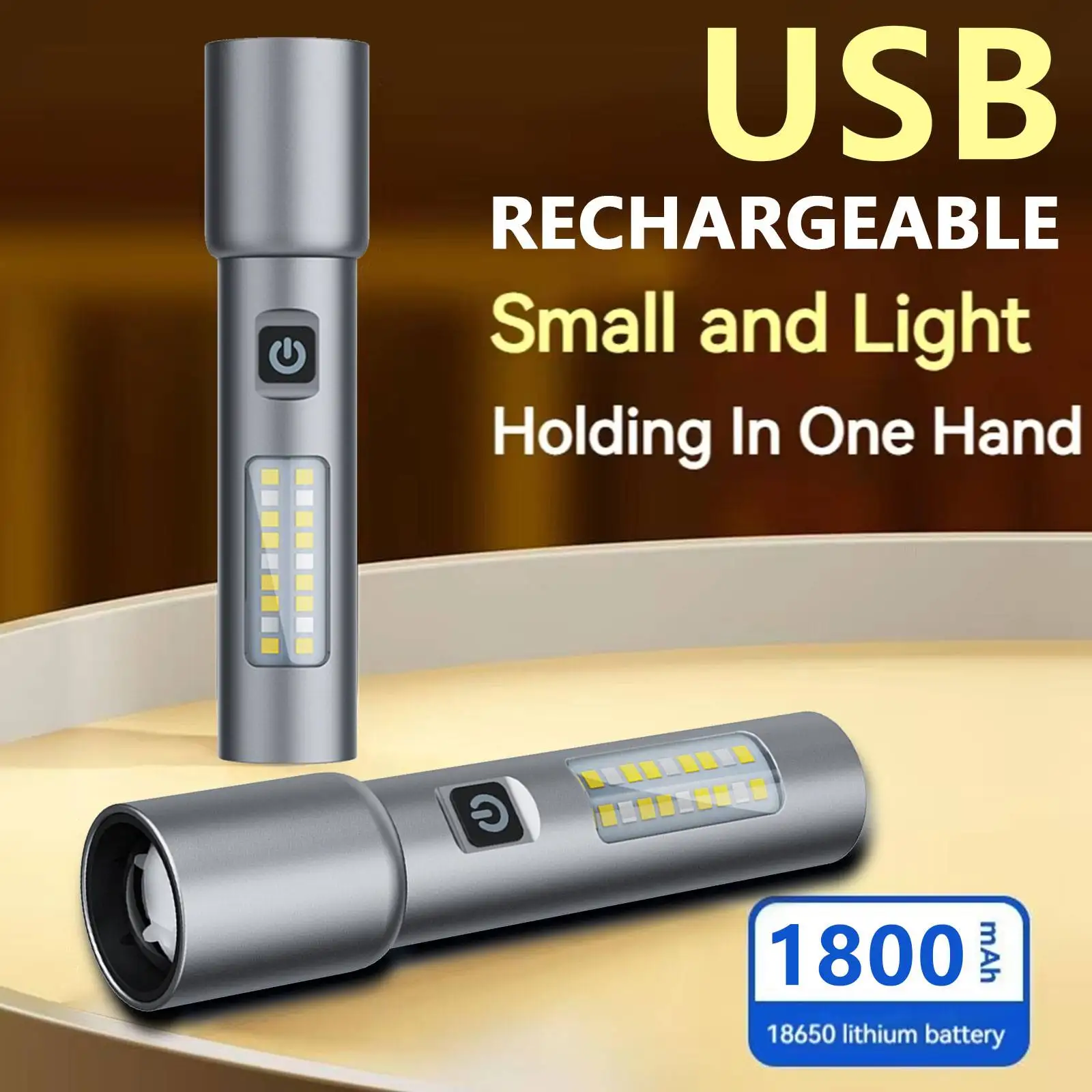 Multifunctiona Outdoor Flashlight TYPE-C Rechargeable LED+COB Torch Aluminum Alloy Telescopic Zoom Lamp For Camping Emergency