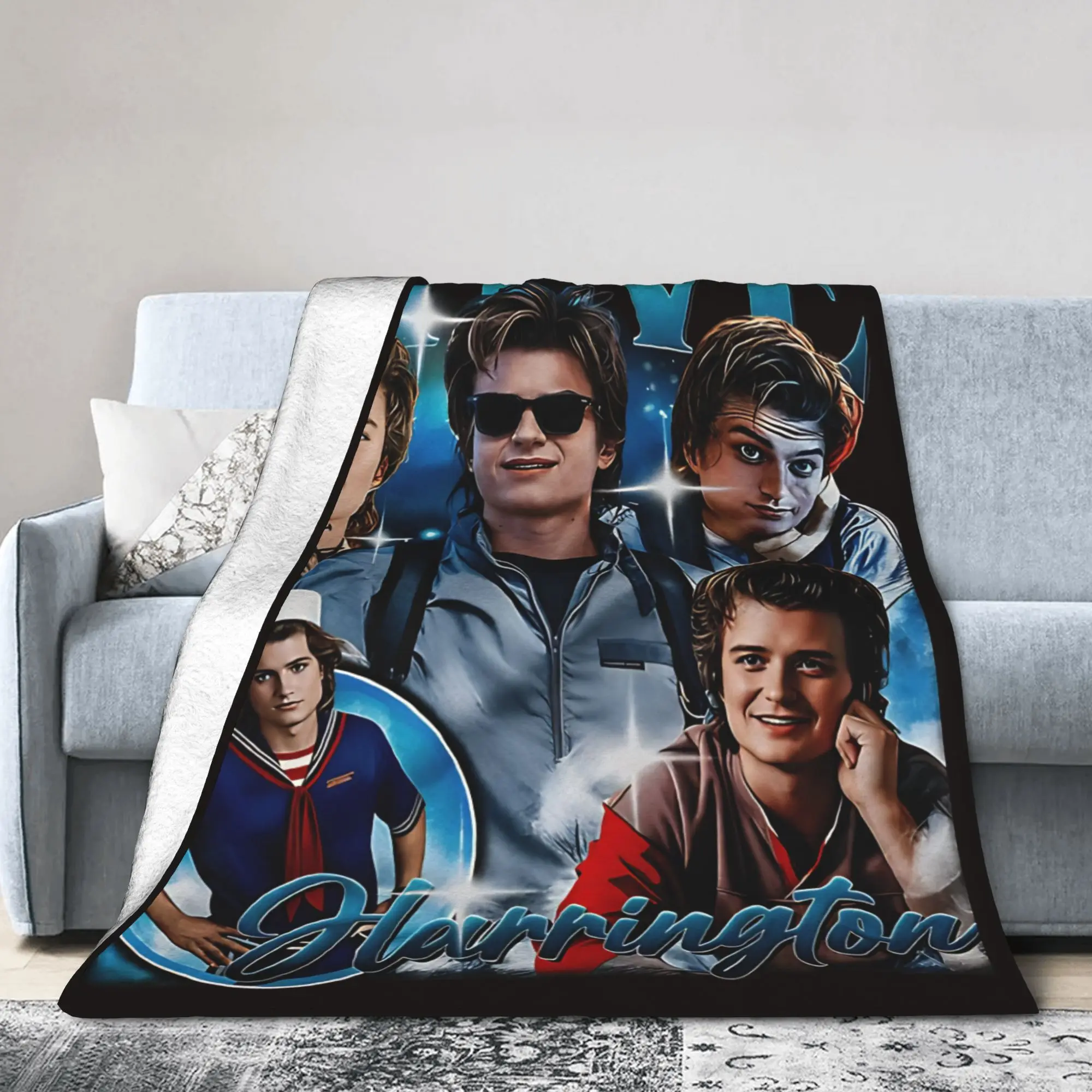 Steve Harrington TV Drama Poster Throw Blanket Warm Casual Blanket  For Couch Chair Plane Travel Flannel Bedspread Bed Cover