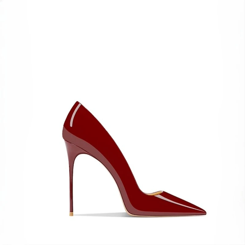 New stunning wine red sexy high heels for women's wedding dress engagement temperament, single shoe wedding shoes