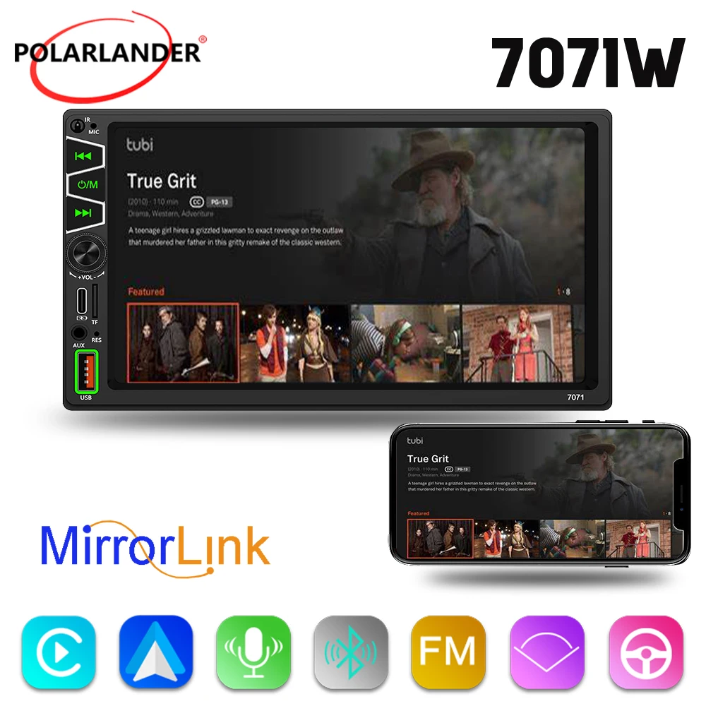 Multimedia MP5 Player Wireless Carplay Android Auto Mirror Link Bluetooth 1 Din 7