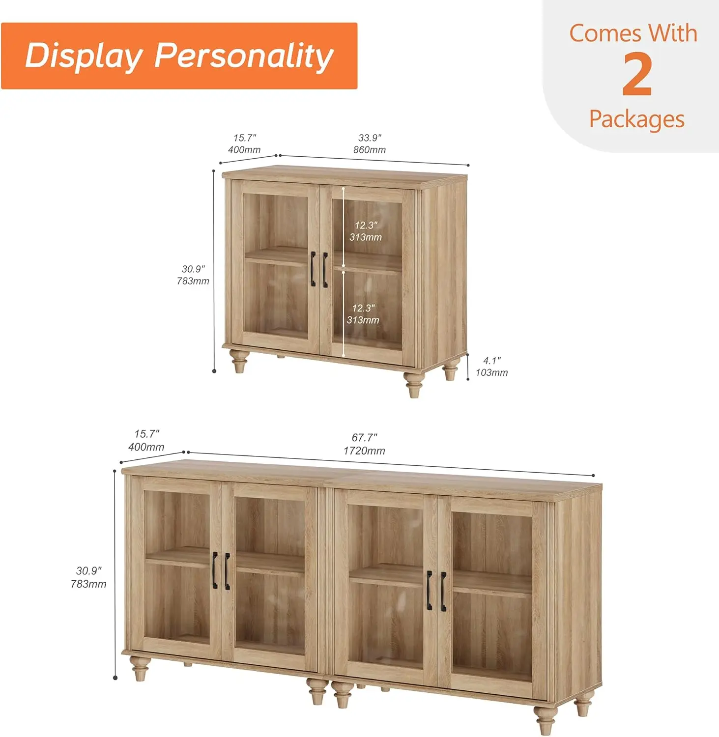 Sideboard Buffet Cabinets with 4-Glass Door, Kitchen Storage Cabinets, Wood Coffee Bar Tables,Color is available for selection