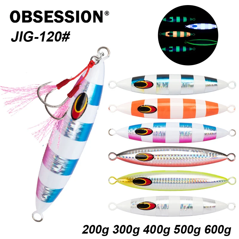 

OBSESSION J120 200g 300g 400g 600g Big Game Fishing Metal Jigging Bait Glow Deepsea Jig Lure Saltwater Sinking Metal Jigbait
