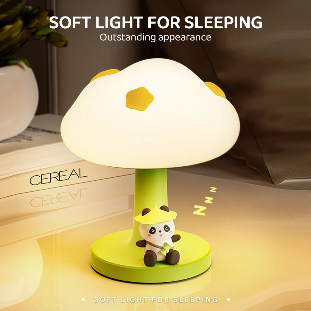 Cute Cloud Cartoon Night Light, Panda Touch Lamps, 3 modos de luz, Bedroom Bedside Lights, Decorações do quarto, Carregamento Silicone Lamps