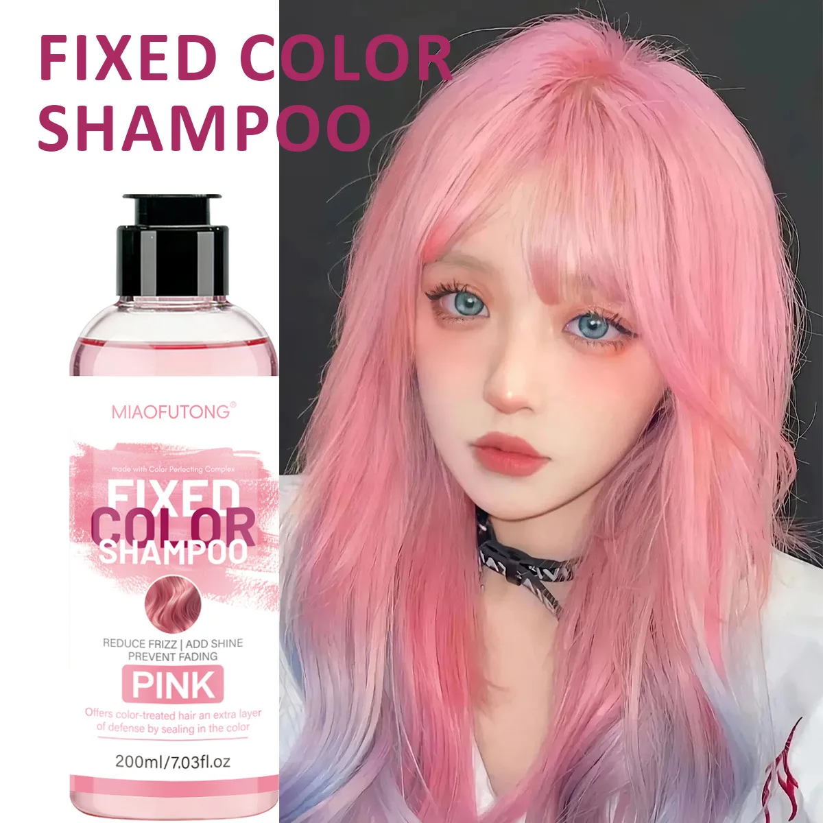 Champú Rosa FANDAO con Fijación del Color Natural - Sin Sulfatos, Cubre Canas, Voluminizador, Control de Grasa para Cabello Fino, 300ml, Fórmula Vegana