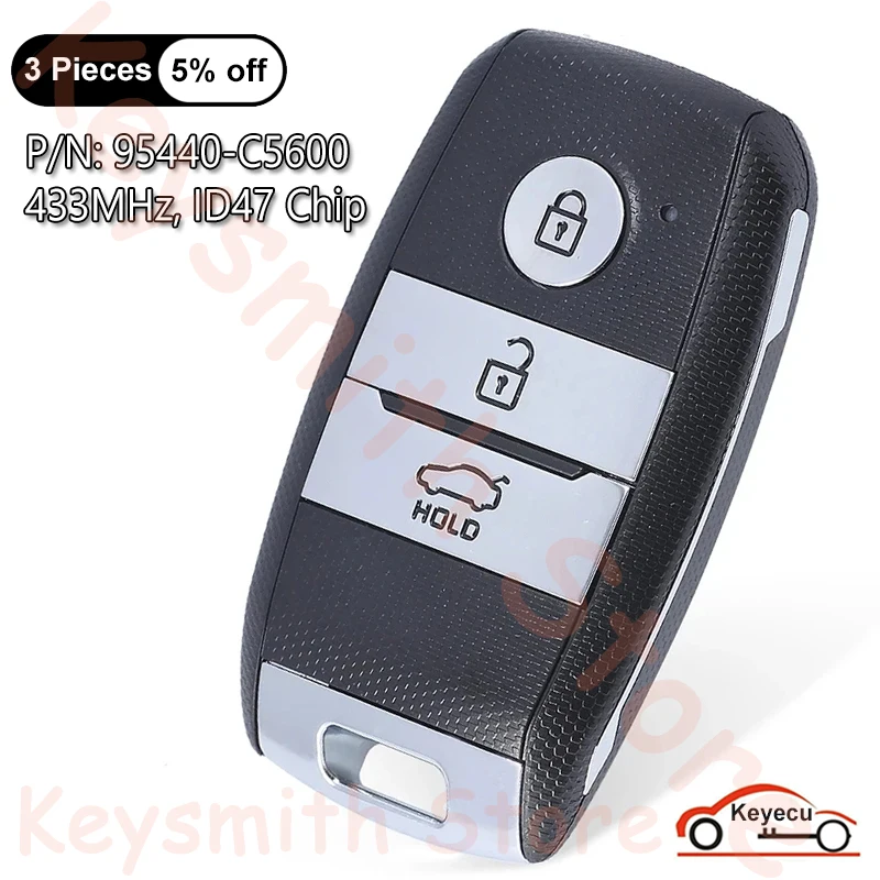 KEYECU 3 Buttons 433MHz ID47 Chip for Kia Sorento 2016 2017 2018 2019 Auto Smart Remote Control Key Fob P/N: 95440-C5600