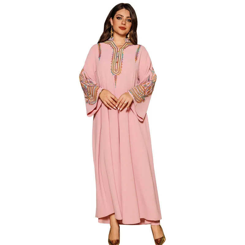 AB420 new women's embroidered rope embroidered Muslim pullover dress robe