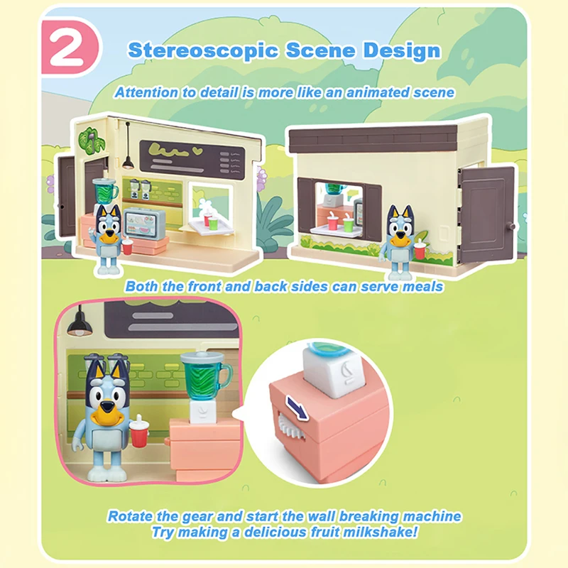 Zestaw Sklep z Napojami Bluey Model Sceny z Kreskówki Zabawka Interakcja Rodzic-Dziecko Prezenty dla Dzieci Figurka Anime Model Lalki Zestaw do Składania