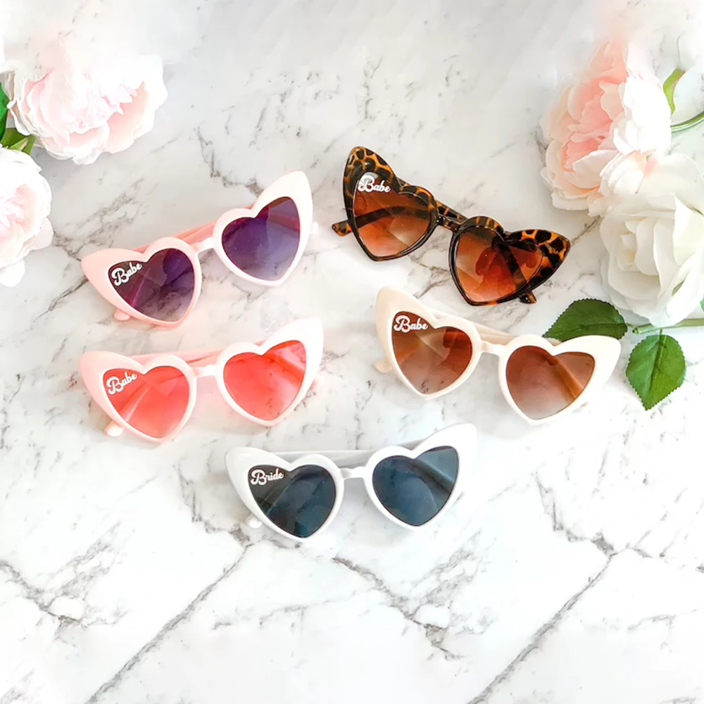 

Personalized Heart Shaped Sunglasses For Women Custom Bride Sunglasses Bridesmaid Gifts Beach Bride Bachelorette Party Favors