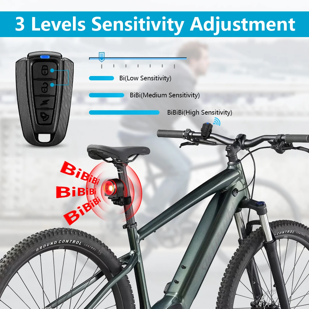 Awapow-luz trasera para bicicleta, alarma antirrobo con carga USB, resistente al agua IPX5, con freno automático, para ciclismo