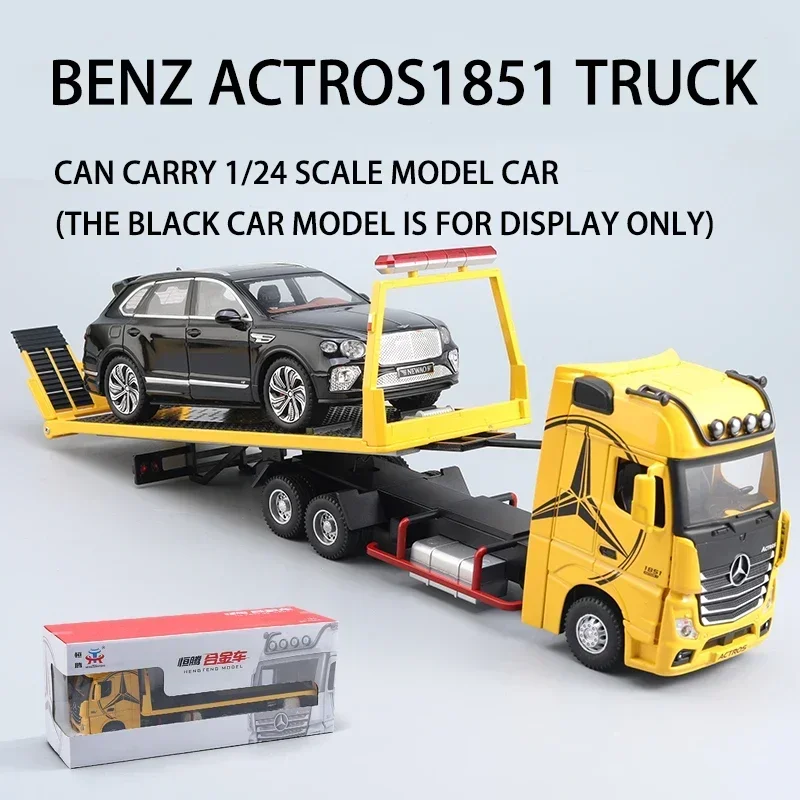 1:24 Mercedes Benz 1851 Flatbed Trailer Truck Alloy Diecast Model Car Equipped Vehicle Simulation Sound Light Toy For Kids C514