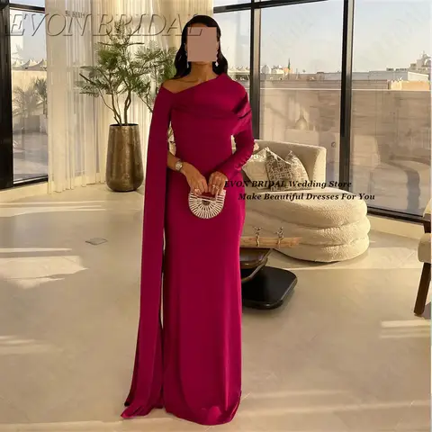 Customized Long Sleeves Woman Ceremony Dress Cape Tight Ceremony Dress Floor Length Formal فساتين سهرات EVON BRIDAL