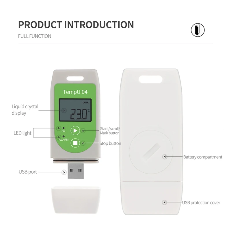 ГОРЯЧАЯ ПРОДАЖА USB-регистратор данных о температуре, многоразовый регистратор температуры Tempu 04, инструмент для записи температуры в формате PDF-отчет