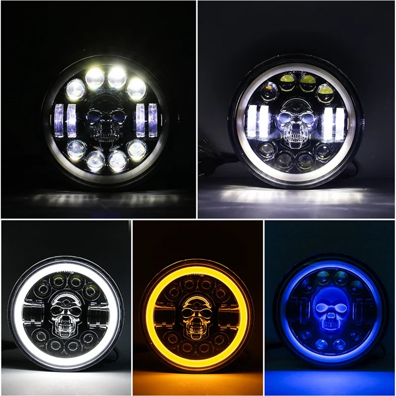 Faros LED de calavera para vehículo todoterreno Wrangler, conversiones de faros de calavera de 60W, nuevo, 7 pulgadas, 1 unidad