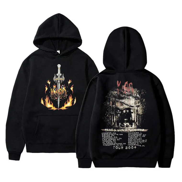 Vintage KoRn Rock Band Take A Look in The Mirror Tour 2004 Hoodie Men Women Fleece Cotton Sweatshirt Top Men\'s Oversized Hoodies