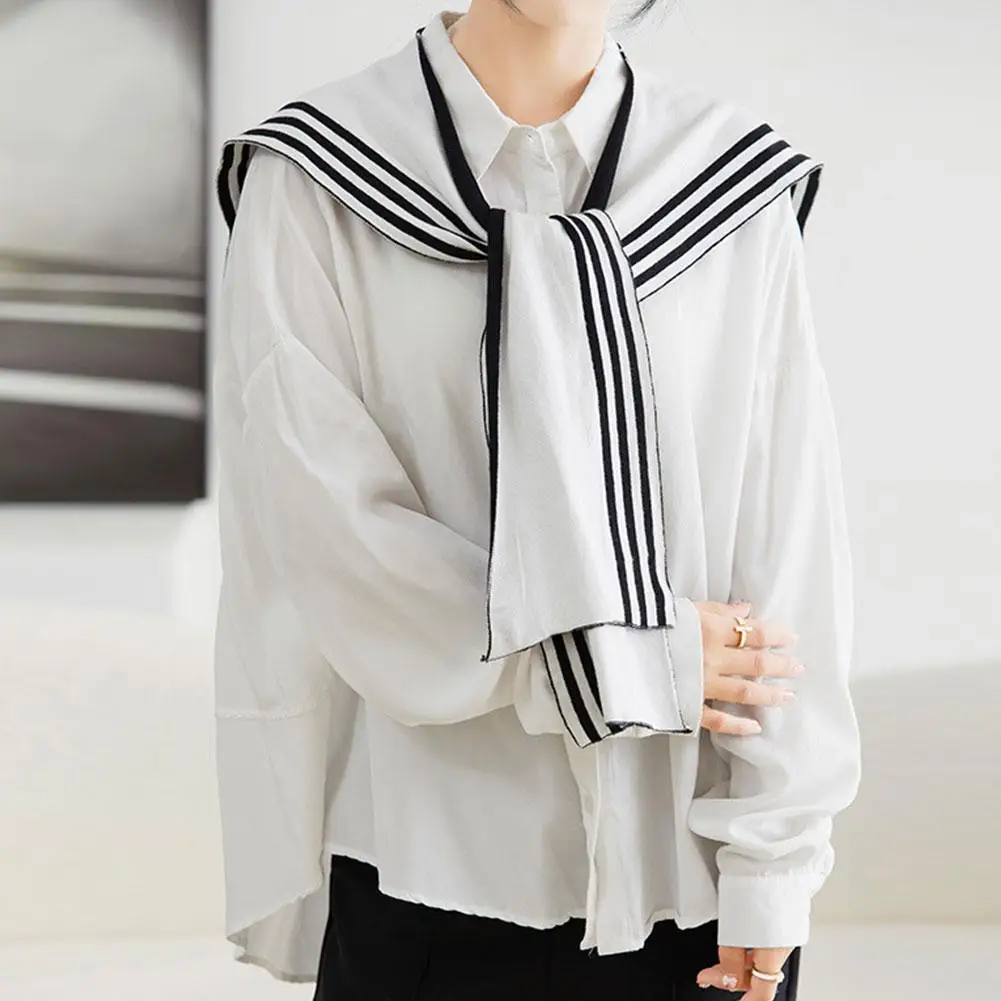 Blouse Shoulders Fake Collar Knitted Shawl Cape Solid Color Wool Scarves Sunscreen Clothes Decoration Black White Stripe Scarf