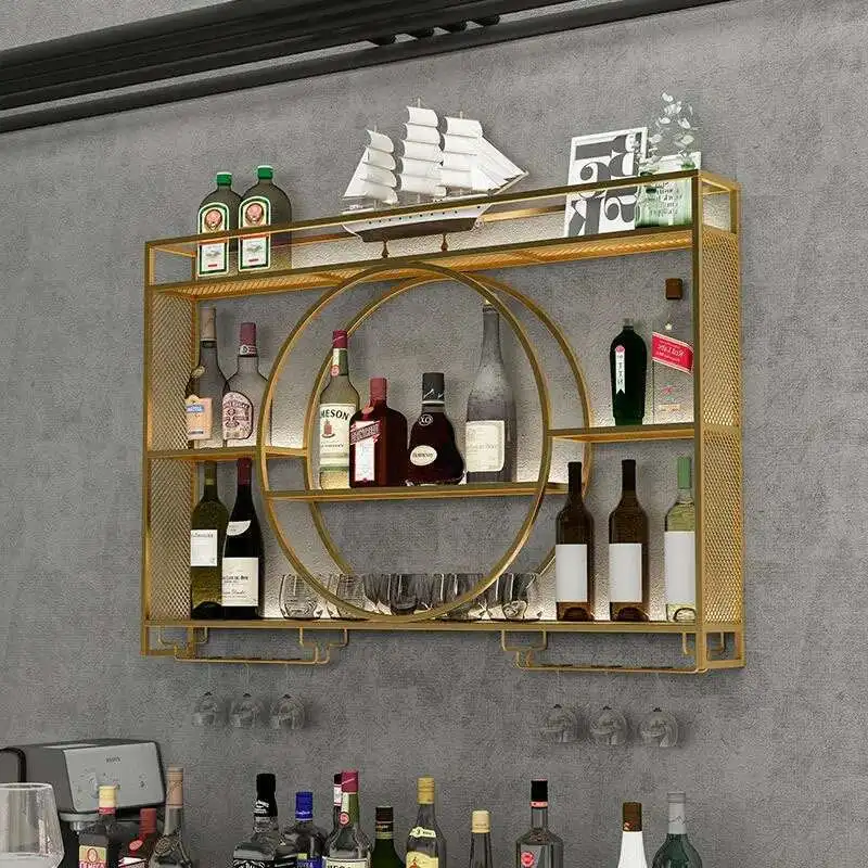 Retro Hanging Wine Cabinets Simple Red Bar Cabinet Home Living Room Wall Storage Rack Wrought Iron Restaurant Display Wine Rack