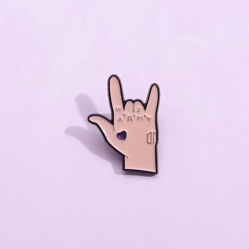 Korean Boy Band Lead Singer Tattoo Enamel Pin Army Gesture Brooch Lapel Badge Assistance Fandom Fans Jewelry Gift Wholesale