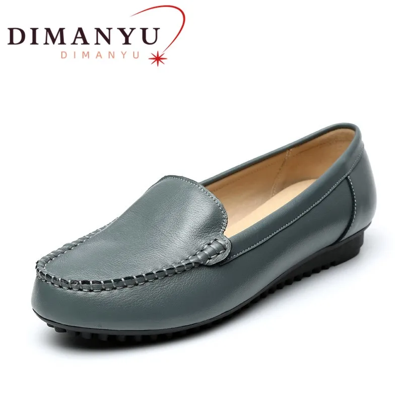 

DIMANYU Bean Shoes Women Genuine Leather 2024 New Spring Flat Mom Shoes Non-slip Large Size 41 42 Slip-on Women's Shoes