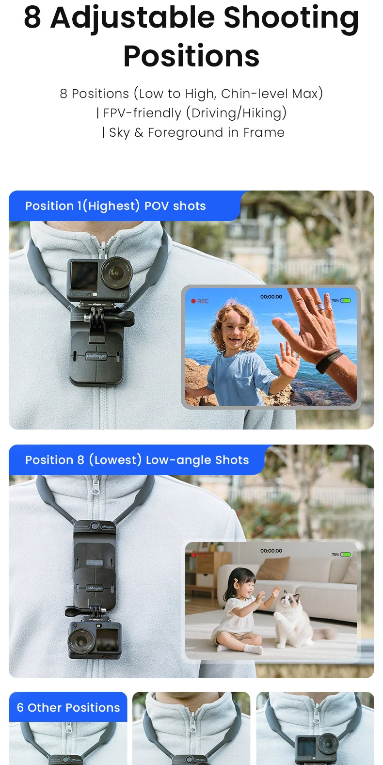 aMagisn AM21/AM56 Unsichtbare Magnetische Nackenhalterung für Actionkamera und Mobiltelefon-Ständer AM25/AM57 – Detail 8