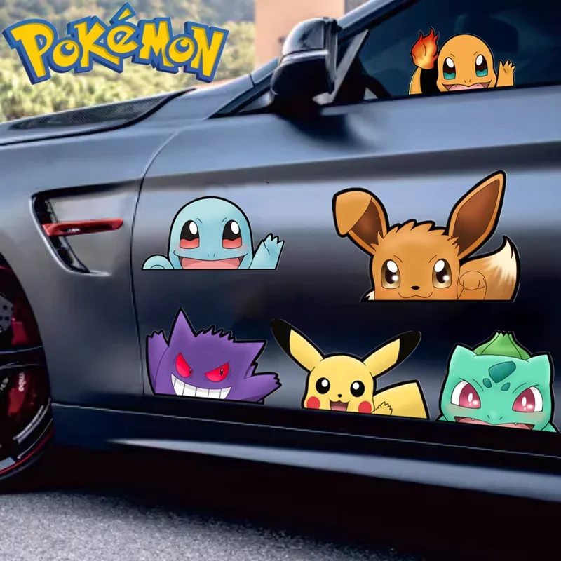 Pokemon Anime Pikachu Charmander Bulbasaur Squirtle Gengar Car Decoration Sticker Door Beautification Children\'s Toy Gift