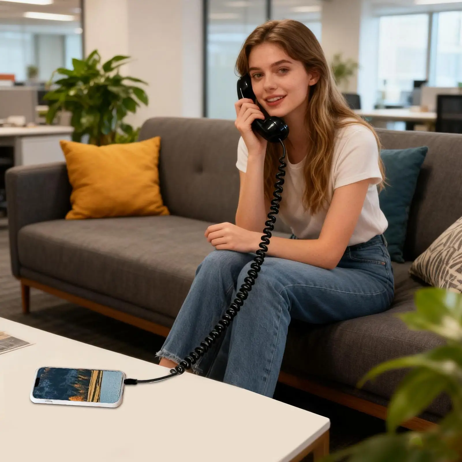 Retro Phone Handset Handheld Desk Accessories Plug In Cell Phone Handset For Meeting Video Conferences Calls Computer Laptop Pad