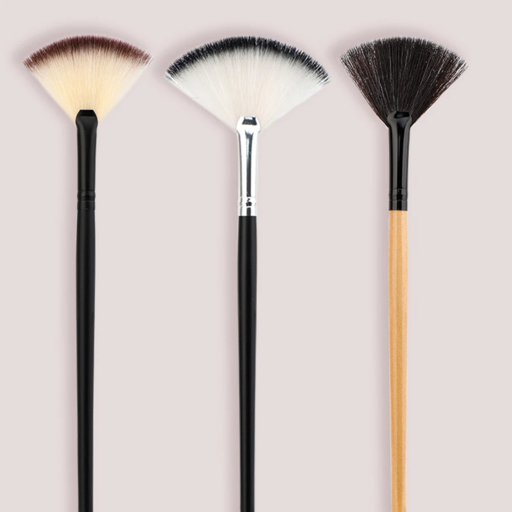 1PC Long Handle Face Blush Highlight Brushes Fan Shaped Blending Makeup Brush Face Loose Powder Brush Cosmetic Tools