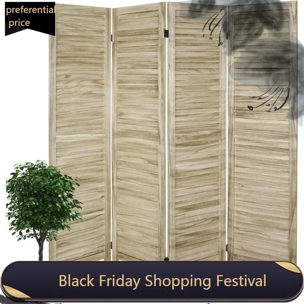 

Room Divider 4 Panel with Louvered Design, 5.6ft Tall Wood Partition Room Dividers and Folding Privacy Screens