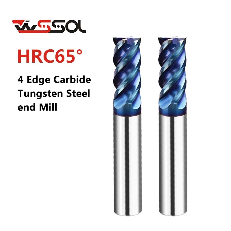 

HRC65 carbide end mill 4-edge blue nano-coated milling cutter 45-degree helix angle tungsten carbide flat mill 1mm-20mm