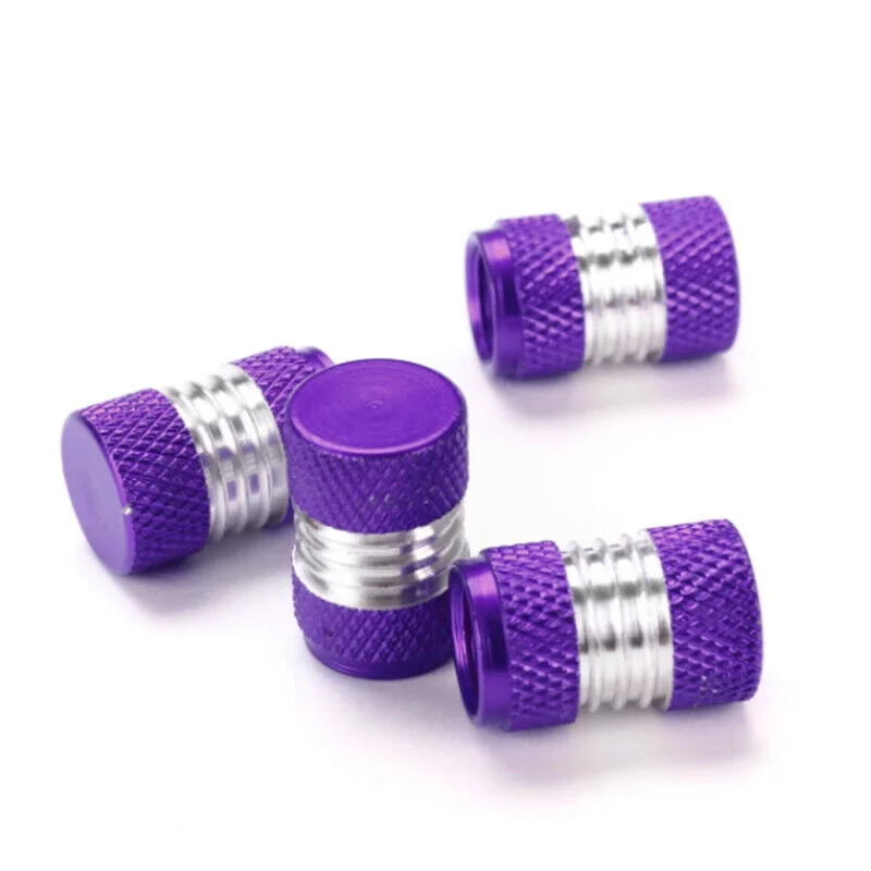 4PCS ALUMINUM METAL TIRE/RIM VALVE/WHEEL AIR PORT DUST COVER STEM CAP PURPLE