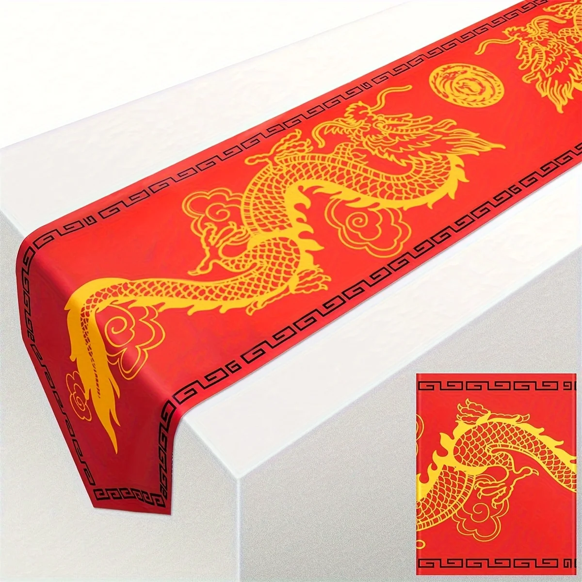 ETAOTAO 47.2*13inch Long Red Dragon Print Tablecloth For Party Supplies Kitchen Table Decoration