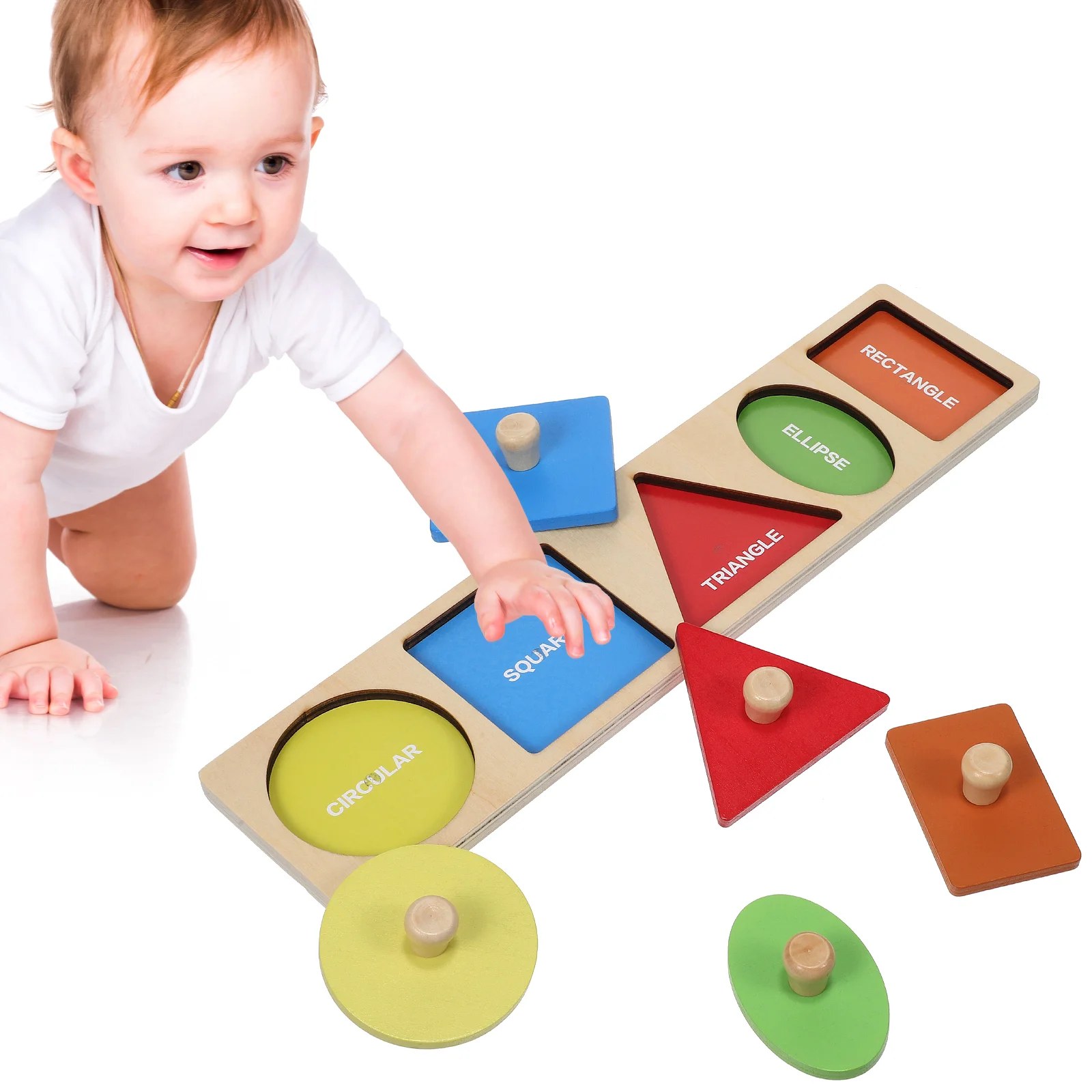 

Children's Toys Montessori Early Education Hand Holding Board Shape Color Blocks Geometric Puzzle Wooden Sorter Toddler Puzzles