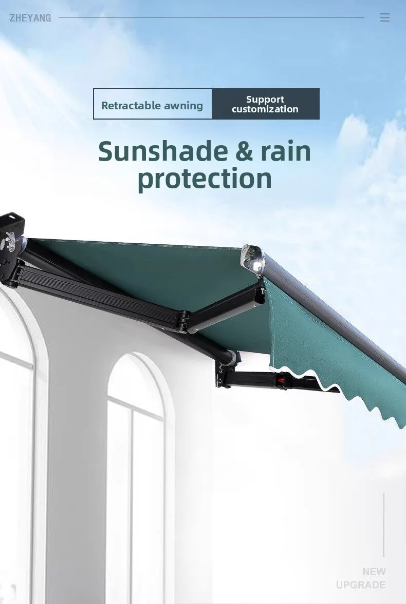 Retractable Folding Manual Electric Awning Aluminum Alloy Balcony Outdoor Tarpaulin Courtyard Frontage Rain Shelter Canopy