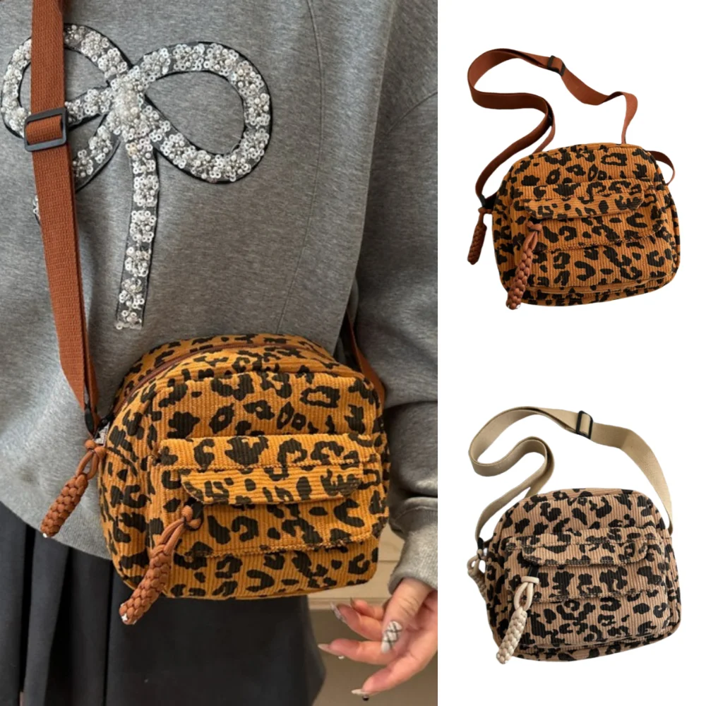 

Сумки через плечо с леопардовым узором, вельветовая сумка на плечо с несколькими карманами, регулируемый плечевой ремень, повседневные поясные сумки для женщин и девочек