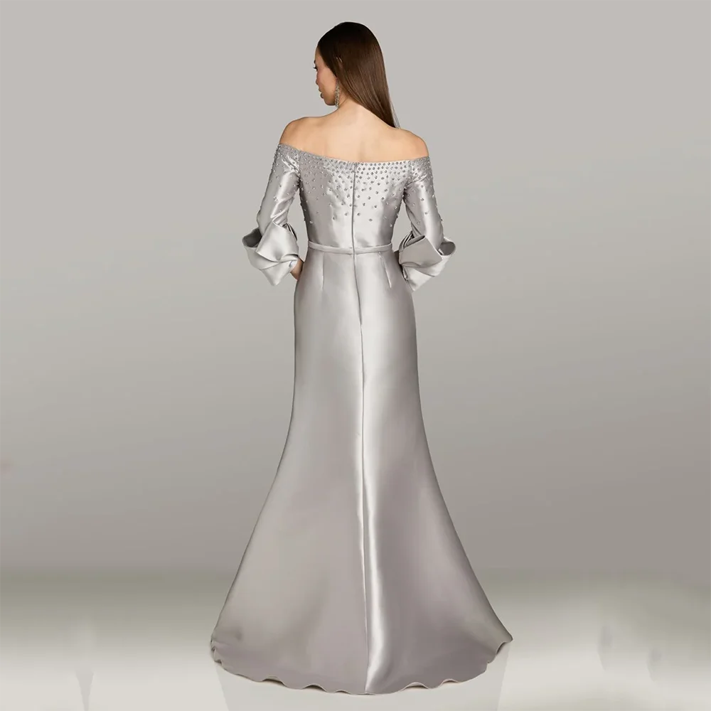 Vestidos de noche personalizados con hombros descubiertos y mangas 3/4, vestidos formales para ocasiones de graduación, vestidos de fiesta hasta el suelo con cuentas de cristal