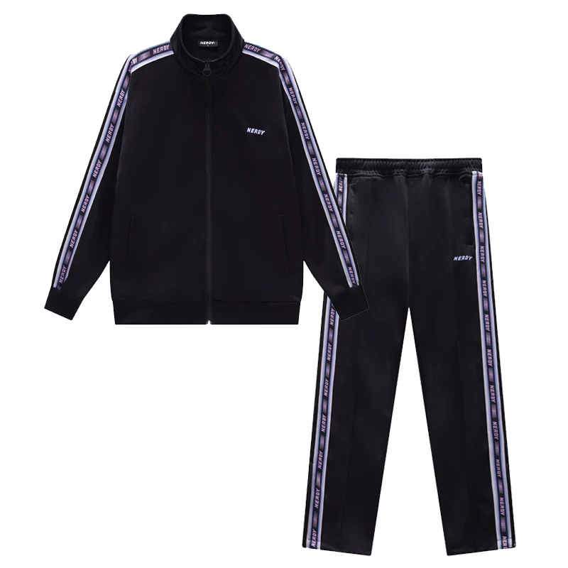 NERDY-ropa de calle coreana para mujer, conjunto de ropa deportiva informal con cordón etiquetado, ropa deportiva holgada, rayas a cuadros Unisex