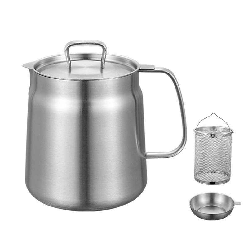 Oil Pot, Oil Pot Stainless Steel Large Capacity Oil Fryer And Filter Cup Combo Versatile Oil Filter For Kitchen