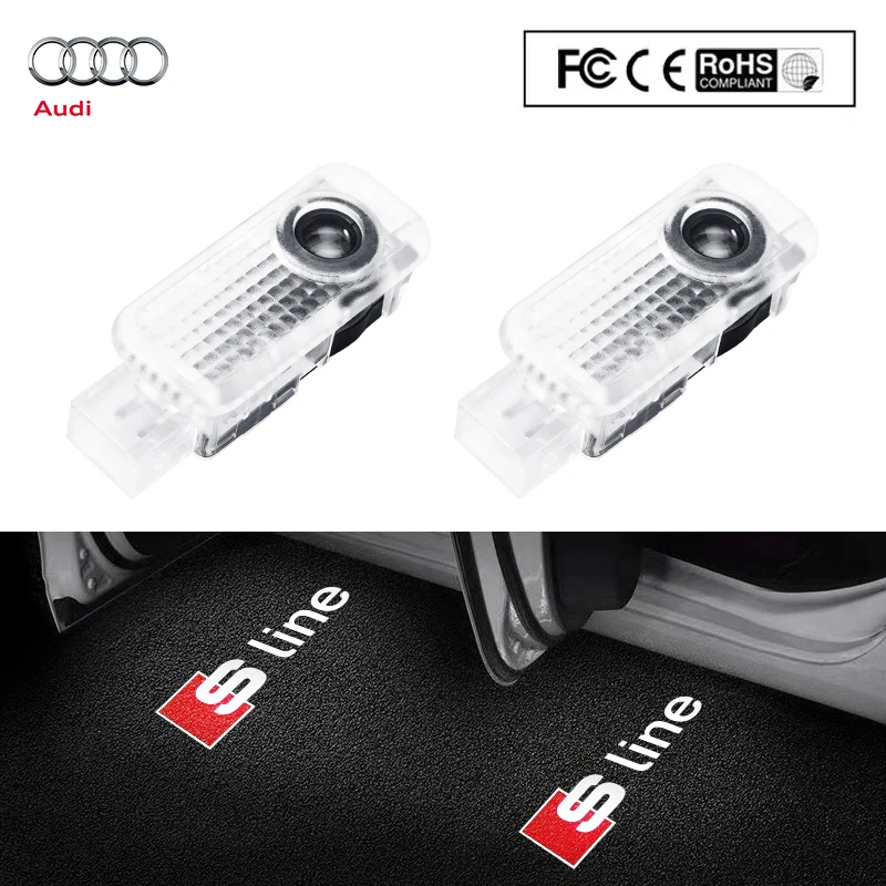 2Pcs LED Car Door Emblem Light Welcome Lamp Laser Projector For Audi Sline A1 A3 A4 A5 A6 C5 C6 C7 A7 Q3 Q5 Q7 TT Etron B6 B7 B8