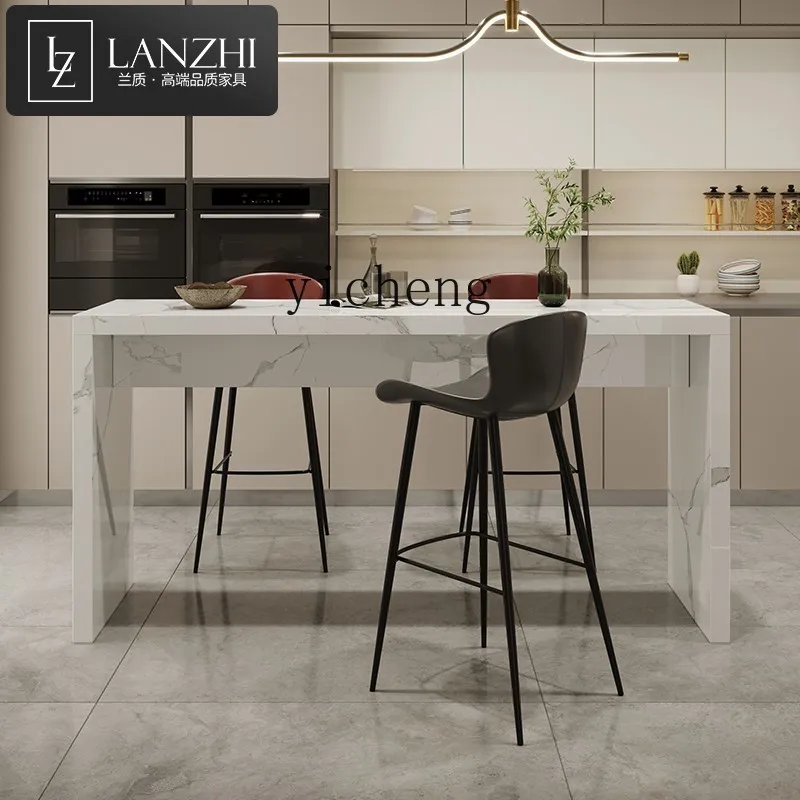 YFY rock slab bar counter home open kitchen living room island table integrated light luxury high table and chairs