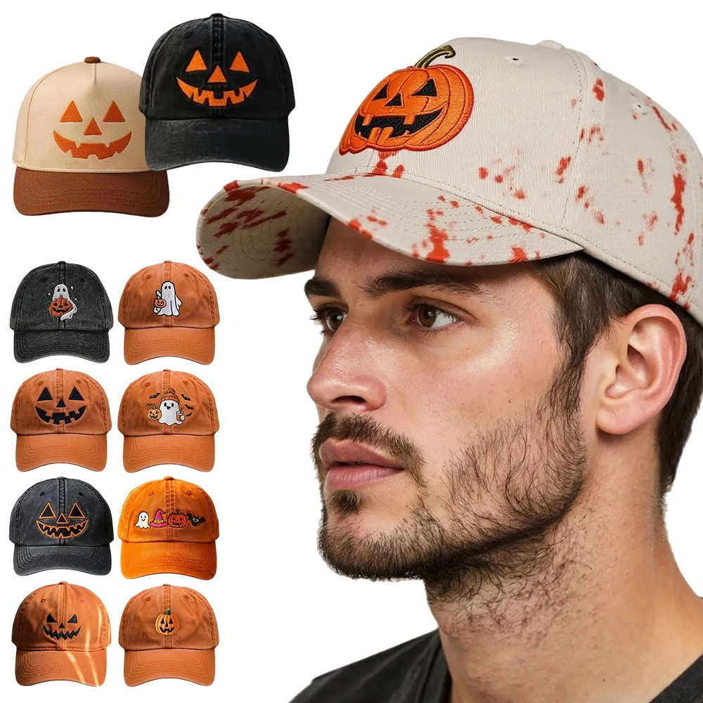 Adjustable Funny Party Hats for Women Men Halloween Pumpkin Embroidery Baseball Cap for Outdoor Activities Like Hiking Fishing