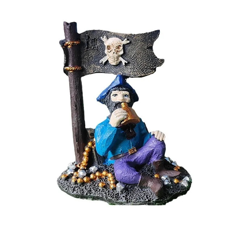 

Pirate Shipwreck Captain Ornament Aquarium Fish Tank Resin Decor Marine Sailing Scene Home Office Desk Display Gift Decoration