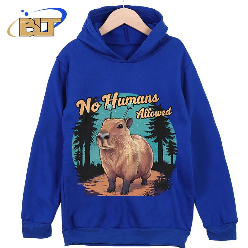 Capybara E.T. Design - No Humans Allowed Printed Kids Hoodies Sports Sweatshirts Casual Tops for Boys and Girls